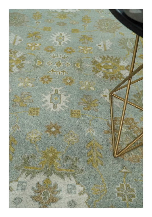 Hand Knotted 6x9 Blue, Mustard and Ivory Traditional Persian Oushak Wool Rug | CP83369