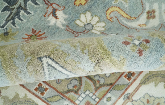 Traditional Hand Knotted 9x12 Blue, Camel and Ivory Antique Persian Serapi Wool Rug | CP834912