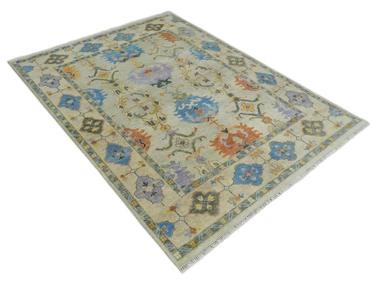 Traditional Hand knotted Oushak 8x10 Wool Persian Beige and Gray Vibrant Colorful Area Rug | CP837810