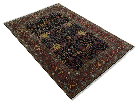 Fine Hand Knotted 6x9 Wool Traditional Antique Vintage Persian Blue and Red Area Rug | CP83869