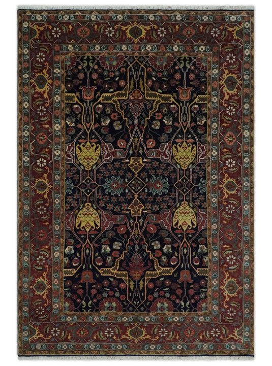 Fine Hand Knotted 6x9 Wool Traditional Antique Vintage Persian Blue and Red Area Rug | CP83869