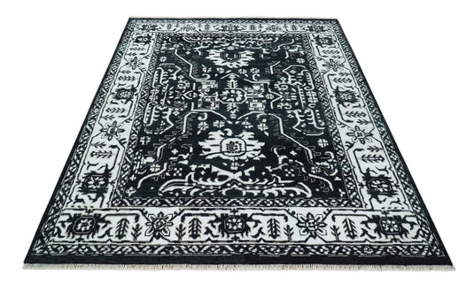 Handknotted Modern Rug Black and White 6x9, 8x10 and 9x12 Wool and Viscose Area Rug | CP840