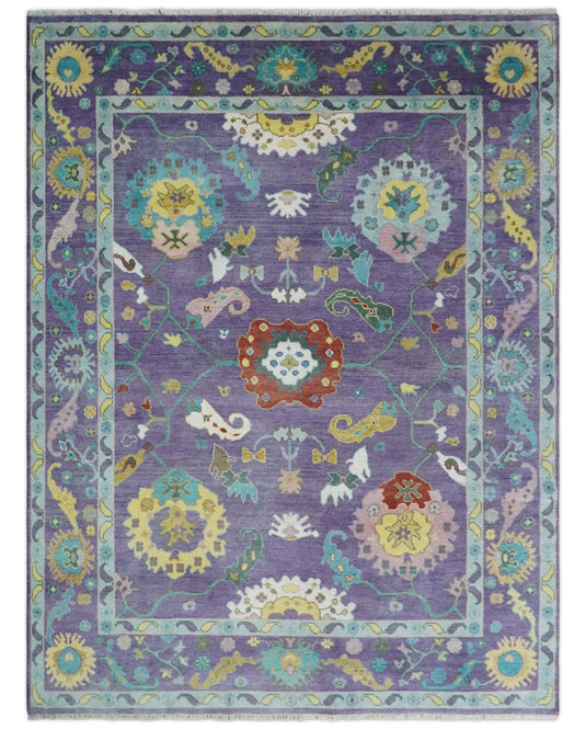 Hand knotted Turkish Oushak 9x11 Traditional Purple  Blue Ivory Vibrant Colorful Rug, Vintage Antique Living Room and Bedroom | CP850912