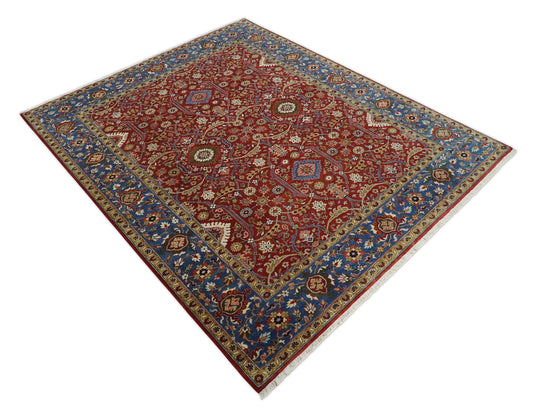 Antique Area 8x10 Red, Blue and Gold Traditional Hand Knotted Rug, Living Room, Bedroom and Dinning Rug | CP851810