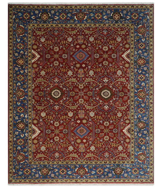 Antique Area 8x10 Red, Blue and Gold Traditional Hand Knotted Rug, Living Room, Bedroom and Dinning Rug | CP851810