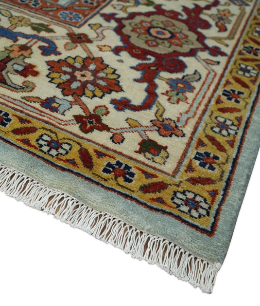 Traditional Vintage Style Antique Wool 9x12 Hand Knotted Blue, Gold and Ivory Rug | CP853