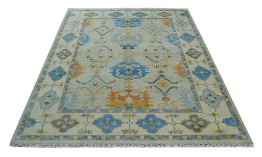 Traditional Hand knotted Oushak 8x10 Wool Persian Silver and Beige Vibrant Colorful Area Rug | CP857810