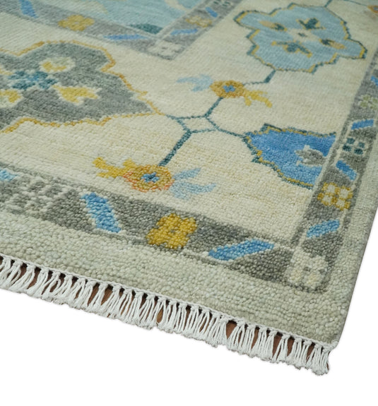 Traditional Hand knotted Oushak 8x10 Wool Persian Silver and Beige Vibrant Colorful Area Rug | CP857810