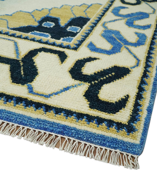 Beige, Blue and Gold Wool 5x8, 6x9, 8x10 and 9x12 Traditional Antique Vintage Persian Hand knotted Area Rug | CP861