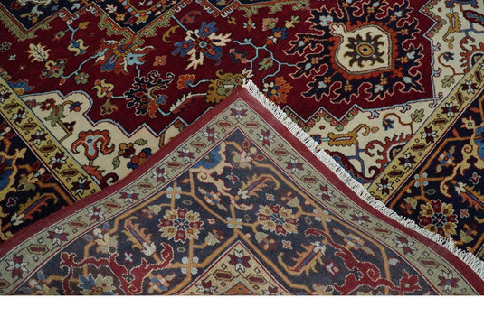 Antique Area 8x10 Red, Blue and Ivory Traditional Hand Knotted Rug, Living Room, Bedroom and Dinning Rug | CP863810