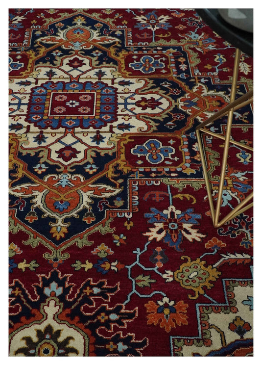 Antique Area 8x10 Red, Blue and Ivory Traditional Hand Knotted Rug, Living Room, Bedroom and Dinning Rug | CP863810