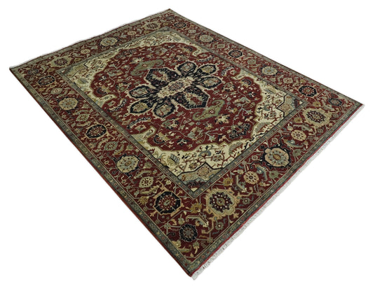 Antique Area 8x10 Red, Black and Beige Traditional Hand Knotted Rug, Living Room, Bedroom and Dinning Rug | CP865810