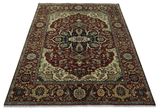 Antique Area 8x10 Red, Black and Beige Traditional Hand Knotted Rug, Living Room, Bedroom and Dinning Rug | CP865810