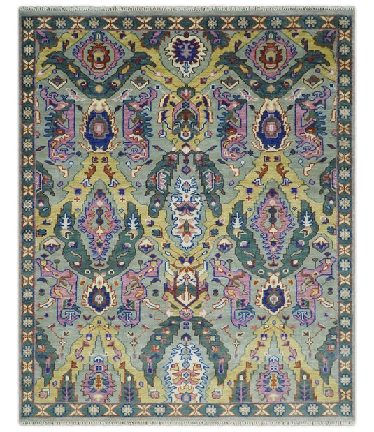 Antique Tradtional Vintage Handknotted Oushak Green, Pink and Gold 5x8,6x9,8x10,9x12,10x14 and 12x15 Area Rug | CP872