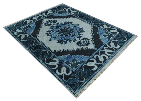 Silver,Black and Blue Wool 5x8, 6x9, 8x10 and 9x12 Traditional Antique Vintage Persian Hand knotted Area Rug | CP873