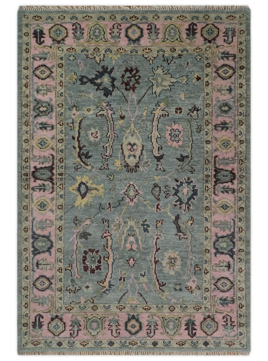 5x8, 6x9, 8x10, 9x12 and 10x14 Blue and Pink Rug Hand Knotted Antique Persian Oushak Antique Wool Rug, Living Room Rug | CP693