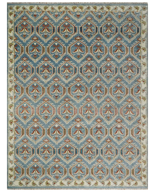 Antique Wool Blue, Rust and Beige Hand Knotted 6x9, 8x10, 9x12 and 10x14 Vintage Persian Rug, Bedroom, Living Room Rug - CP714