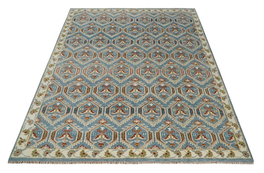 Antique Wool Blue, Rust and Beige Hand Knotted 6x9, 8x10, 9x12 and 10x14 Vintage Persian Rug, Bedroom, Living Room Rug - CP714