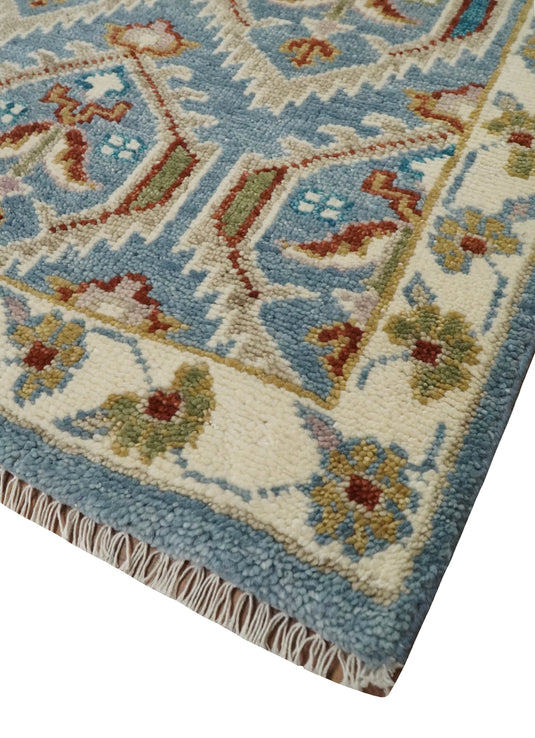 Antique Wool Blue, Rust and Beige Hand Knotted 6x9, 8x10, 9x12 and 10x14 Vintage Persian Rug, Bedroom, Living Room Rug - CP714