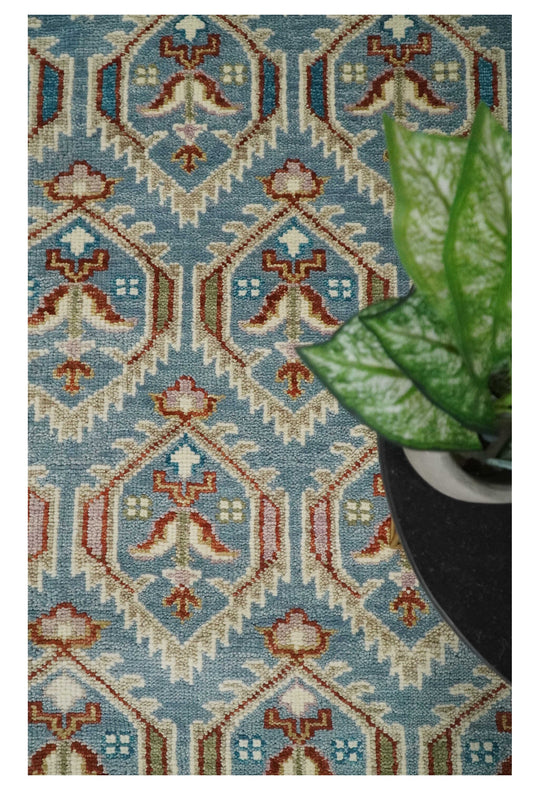 Antique Wool Blue, Rust and Beige Hand Knotted 6x9, 8x10, 9x12 and 10x14 Vintage Persian Rug, Bedroom, Living Room Rug - CP714