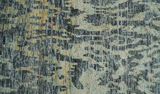 Hand Knotted Modern Abstract Contemporary Recycled Silk Area Rug, Beige, camel and charcoal, 4.5x6.5 | OP127