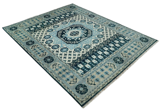 Fine Traditional Hand Knotted Mamluk Beige, Blue and Grey 8x10 Fine Vintage Persian Style Antique Wool Rug | CP875810