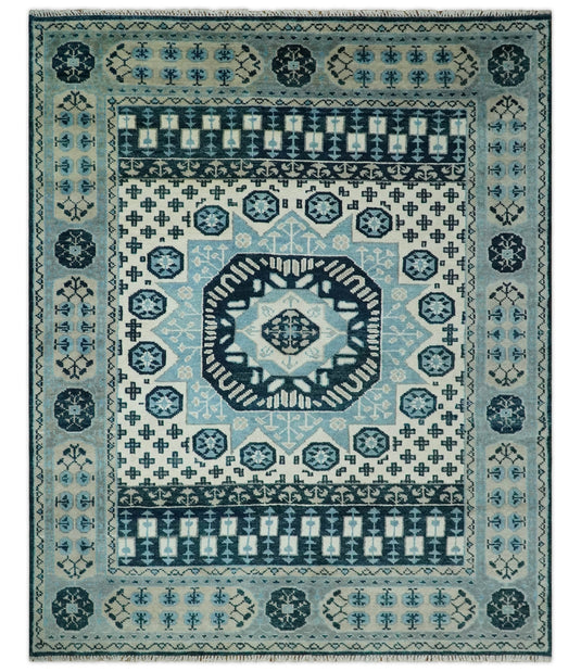 Fine Traditional Hand Knotted Mamluk Beige, Blue and Grey 8x10 Fine Vintage Persian Style Antique Wool Rug | CP875810