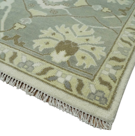 Traditional Ivory, Gray and Brown Hand knotted 10x14 Vintage Oriental Oushak Area Rug, Living Room, Dinning and Kitchen Rug | CP8741014