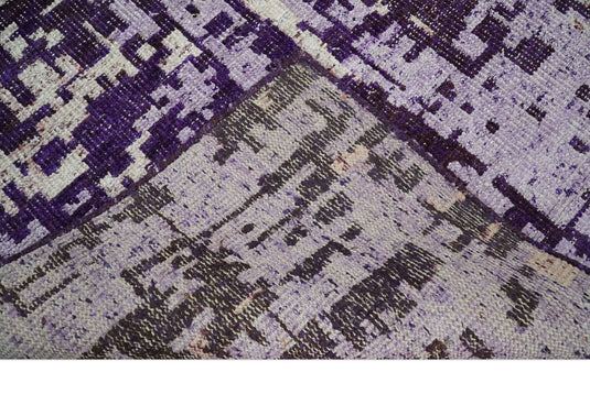 Hand Knotted Modern Abstract Contemporary Recycled Silk Area Rug, Purple, Violet and Ivory, 5x8 | OP13158