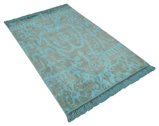 Hand Knotted Modern Persian Style Contemporary Art Silk Area Rug, Blue and gray rug, 4.5x6.5 | OP133