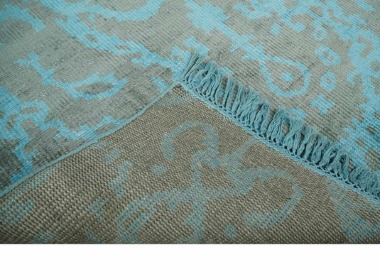 Hand Knotted Modern Persian Style Contemporary Art Silk Area Rug, Blue and gray rug, 4.5x6.5 | OP133