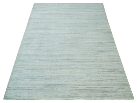 Solid Scandinavian Hand Made Blended Wool Flatwoven Area Rug, Beige and Silver, 8x10 | KE1810