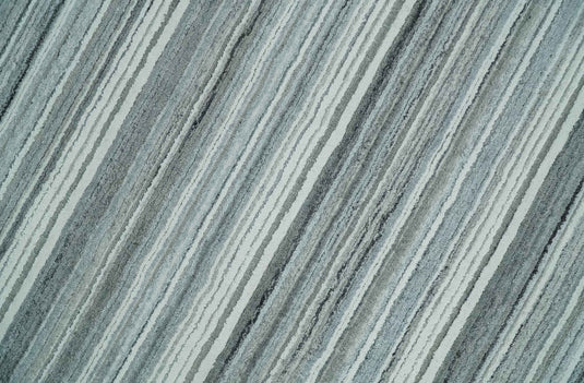 Flatwoven Striped Scandinavian Hand Made Blended Wool Area Rug, White, Silver and Gray, 8x10 | KE03810