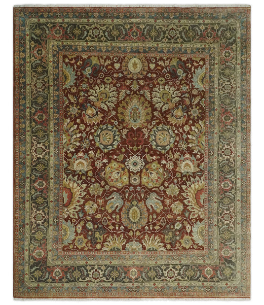 Antique Area 8x10 Red, Moss Green and Multicolor Traditional Hand Knotted Rug, Living Room, Bedroom and Dinning Rug | CP890810