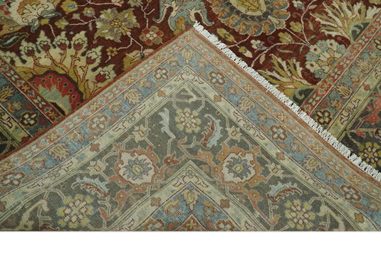 Antique Area 8x10 Red, Moss Green and Multicolor Traditional Hand Knotted Rug, Living Room, Bedroom and Dinning Rug | CP890810