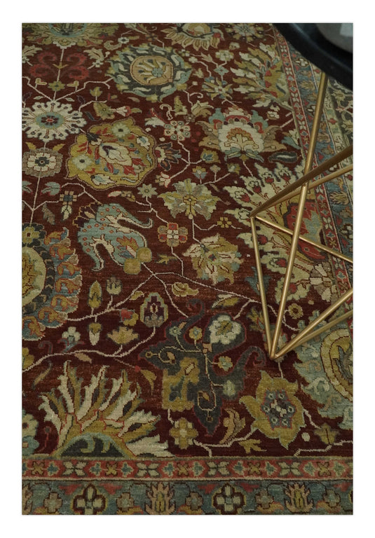 Antique Area 8x10 Red, Moss Green and Multicolor Traditional Hand Knotted Rug, Living Room, Bedroom and Dinning Rug | CP890810