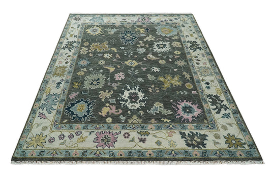 Traditional Persian Hand knotted Oriental Oushak 9x12 Wool Dark Gray and Ivory Area Rug | CP891912