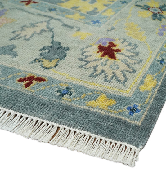 Traditional Hand knotted Oushak 8x10 Wool Persian Blue and Silver Vibrant Colorful Area Rug | CP893810