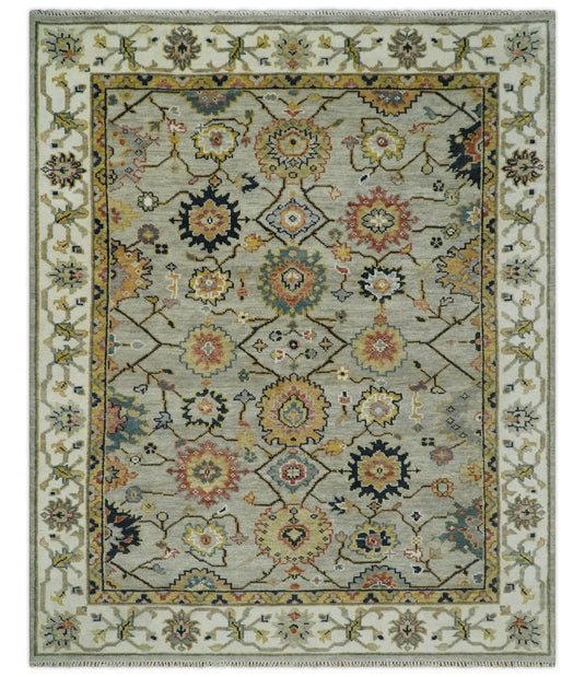 Antique Tradtional Vintage Colorful Oriental Oushak Silver, Ivory and Gold 5x8, 6x9, 8x10, 9x12, 10x14 and 12x15 Area Rug | CP901