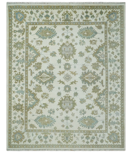 Antique Oriental Oushak 8x10 Large Handmade Vintage Persian Ivory, Grey and Olive Wool Area Rug |CP902810