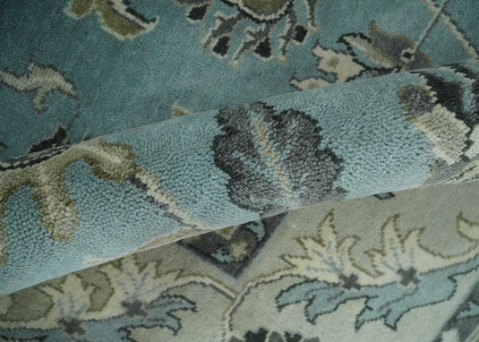 Traditional Antique 9x12 Vintage Oriental Oushak Blue, Ivory and Grey Hand Knotted  Wool Area Rug | CP908912