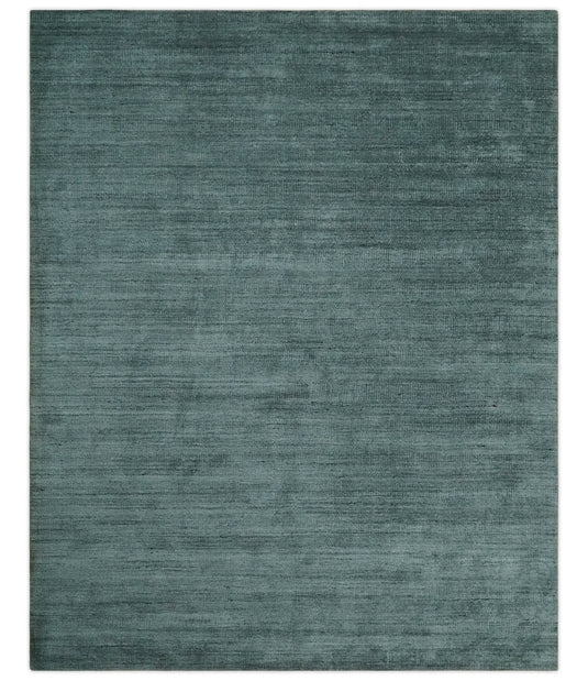 Flatwoven Solid Scandinavian Hand Made Blended Wool Area Rug, Charcoal and Teal, 8x10| KE08810