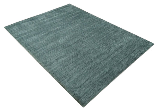 Flatwoven Solid Scandinavian Hand Made Blended Wool Area Rug, Charcoal and Teal, 8x10| KE08810