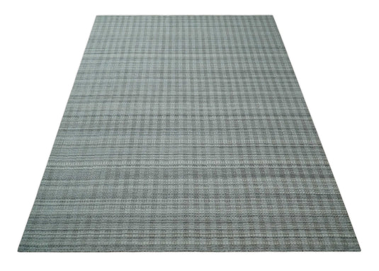 Flatwoven Hand Made Modern Stripes Scandinavian Blended Wool Area Rug, Charcoal, Grey and Beige, 8x10 | KE09810