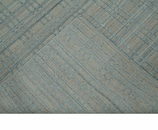 Flatwoven Hand Made Modern Geometric striped Scandinavian Blended Wool Area Rug, Beige and Silver,8x10  | KE11