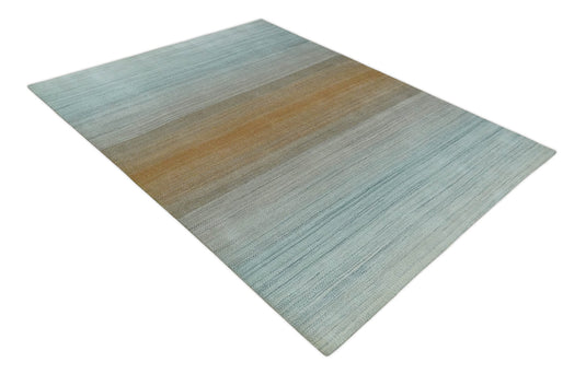 Flatwoven Modern Ombre Hand Made Scandinavian Blended Wool Area Rug, Silver, Blue, Gold and Beige, 8x10 | KE13810