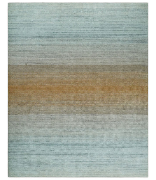 Flatwoven Modern Ombre Hand Made Scandinavian Blended Wool Area Rug, Silver, Blue, Gold and Beige, 8x10 | KE13810