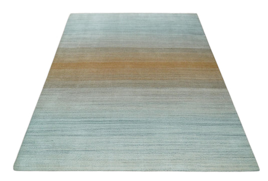 Flatwoven Modern Ombre Hand Made Scandinavian Blended Wool Area Rug, Silver, Blue, Gold and Beige, 8x10 | KE13810