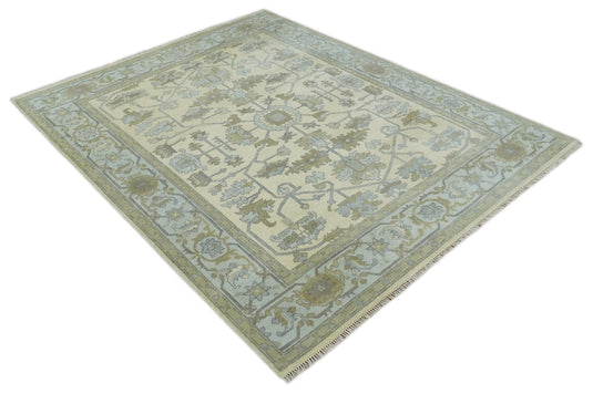 Antique Traditional Persian Hand knotted Oriental Oushak 8x10 Beige, Blue and Grey Area Rug | CP909810