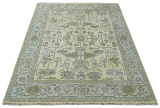 Antique Traditional Persian Hand knotted Oriental Oushak 8x10 Beige, Blue and Grey Area Rug | CP909810